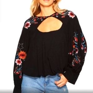 Free People black embroidered top